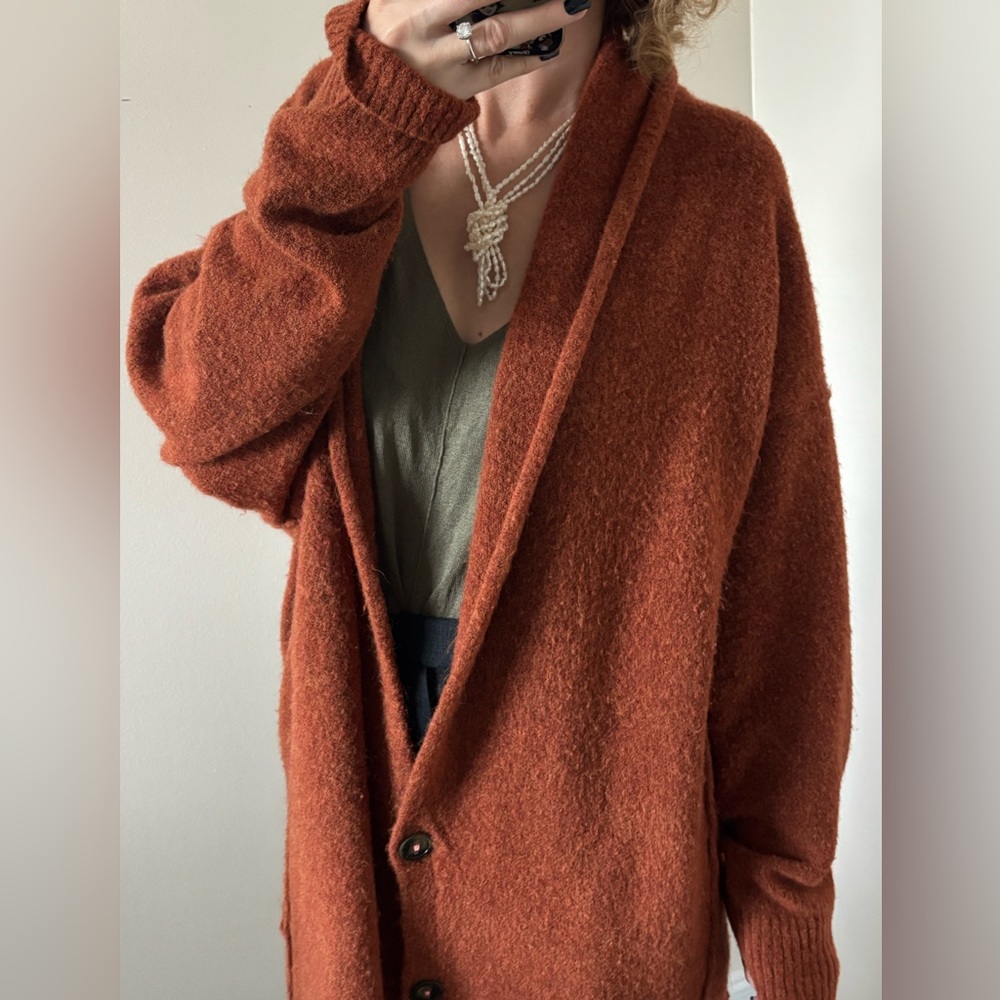 FREE PEOPLE Eucalyptus Oversized Cardigan In Mustard size S - Picture 4 of 16